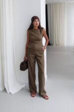 Dark olive green linen set