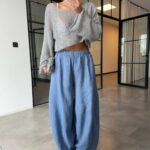 Light Blue Wide Leg Linen Pants