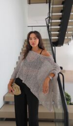 Silver Mesh Poncho Top - Image 2