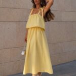 Yellow Sleeveless Midi Dress With Bow Straps