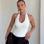 White Halter Neck Bodysuit