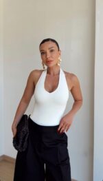 White Halter Neck Bodysuit