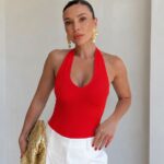 Red Halter Neck Bodysuit