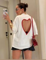 White Heart Cutout Back T-Shirt
