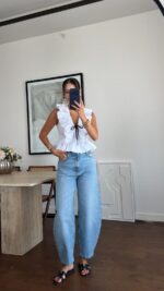 White Ruffle Blouse With Black Ribbon Tie - Image 5