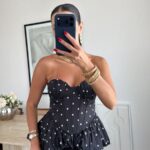 Black Polka Dot Peplum Corset Top