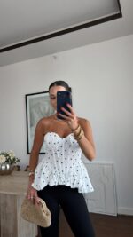 White Polka Dot Peplum Corset Top