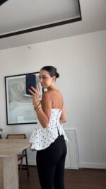 White Polka Dot Peplum Corset Top - Image 2