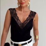 Black Lace Trim Sleeveless Top