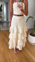 Ivory Eyelet Crop Top and Skirt Set - Image 4