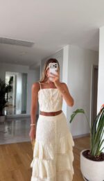 Ivory Eyelet Crop Top and Skirt Set - Image 3