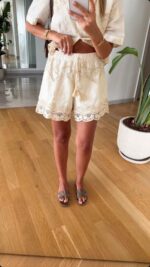 Cream Lace Button Up Shirt and Shorts Set - Image 2
