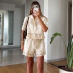 Cream Lace Button Up Shirt and Shorts Set