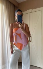 Pink Orange Abstract Print Camisole Top