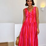 Pink and Red Striped Sleeveless Dress