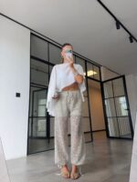 Silver Sequin Sheer Wide Leg Pants