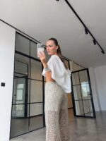 Silver Sequin Sheer Wide Leg Pants - Image 2