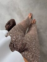 Brown Sequin Sheer Wide Leg Pants - Image 4
