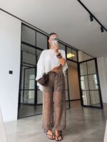Brown Sequin Sheer Wide Leg Pants