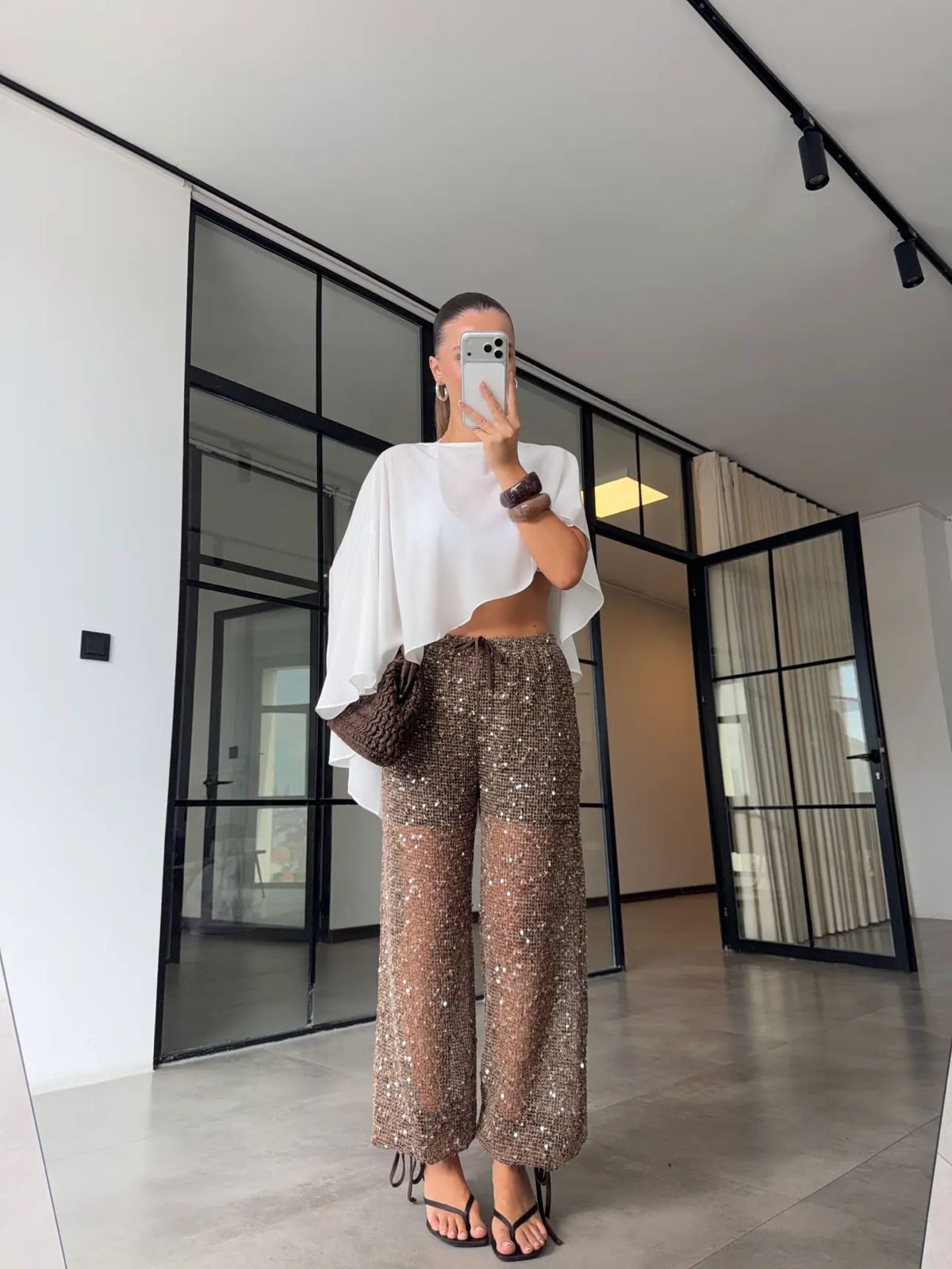 WhatsApp Image 2026-06-17 at 11.07.58 AM Brown Sequin Sheer Wide Leg Pants - Image 1