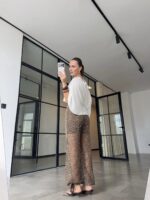 Brown Sequin Sheer Wide Leg Pants - Image 3