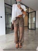 Brown Sequin Sheer Wide Leg Pants - Image 2