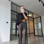 Black Sequin Sheer Wide Leg Pants