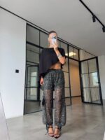 Black Sequin Sheer Wide Leg Pants