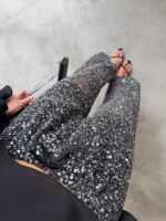 Black Sequin Sheer Wide Leg Pants - Image 3