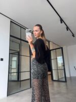 Black Sequin Sheer Wide Leg Pants - Image 4