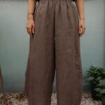Brown Wide Leg Linen Pants