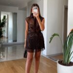 Brown Sheer Sequin Shirt and Skirt Set