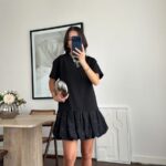 Black Short Sleeve Drop Waist Dress