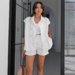 White Sleeveless Jacket and Shorts Set
