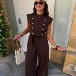 Brown Sleeveless Wide Leg Jumpsuit