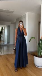 Dark Blue Halter Maxi Dress