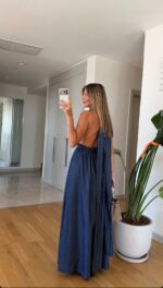 Dark Blue Halter Maxi Dress - Image 3