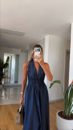 Dark Blue Halter Maxi Dress - Image 4