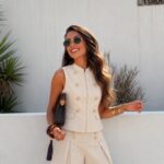 Beige Sleeveless Vest and Shorts Set