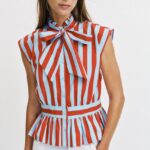 Red and Blue Striped Sleeveless Blouse