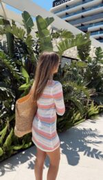 Striped Crochet Knit Long Coverup - Image 2