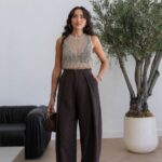 Wide Leg High Waist Brown Pants