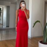 Red Sleeveless Maxi Dress With Stud Detail