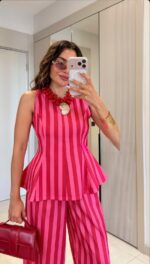 Pink Striped Sleeveless Top and Pants Set - Image 2