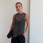 Black Sleeveless Sequin Mesh Top
