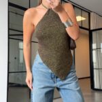 Brown Metallic Halter Neck Summer Top