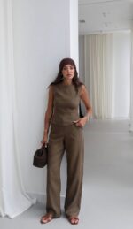 Dark olive green linen set - Image 2