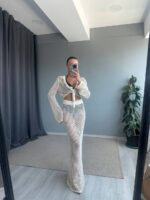 Beige Crochet Cover-Up Skirt and Top Set - Image 2
