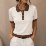 Women's Short Sleeve Contrast Collar Polo Shirt