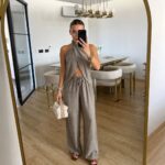 Taupe Halter Top and Wide Leg Pants Set
